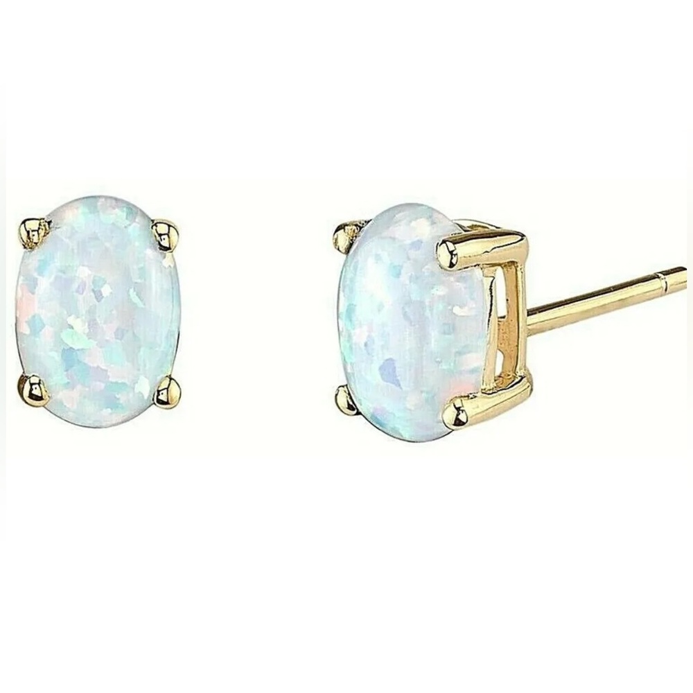 Natural 2.00 Carat Opal Oval Shape Stud Earrings 14K Yellow Gold Value $595